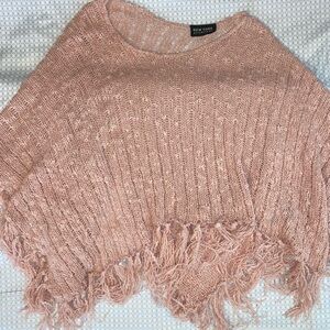 New York & Company Blush Pink Fringe Knit Poncho